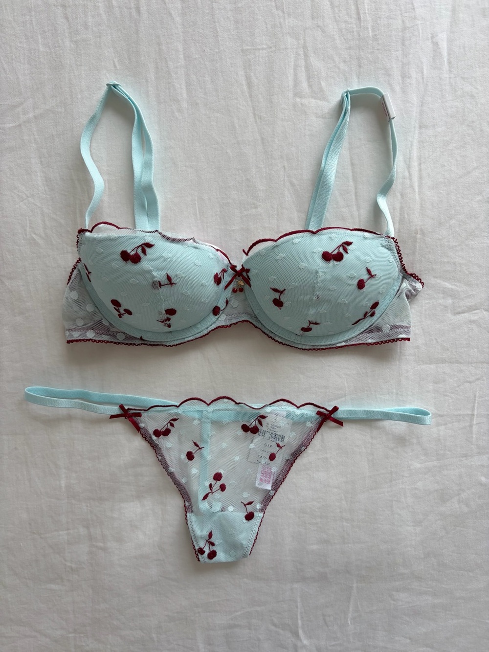 VS PINK Cherry Embroidered Set